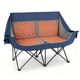 Navy Dual Person Heated Folding Camping Chair 4 Heating Zones 3 Temperature Levels