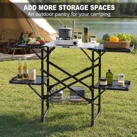 Portable Folding Camping Kitchen Table Heat Resistant Top With 4 Side Tables Storage Rack Outdoor Picnic Cooking Station