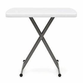 Adjustable Folding Table, 30 x 20 in Small HDPE Portable Personal Table with Steel Legs, White Gray, Indoor Outdoor Use (Shipment from Walmart)
