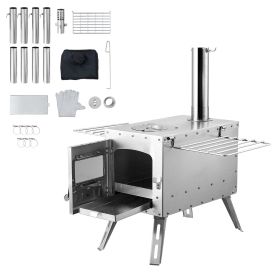 Wood Stove, 86 inch, Stainless Steel Camping Tent Stove, Portable Wood Burning Stove with Chimney Pipes & Gloves