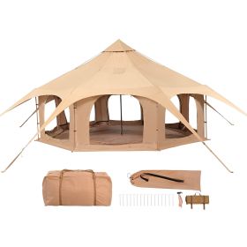 Canvas Tent, 4 Seasons 5 m/16.4 ft Bell Tent, Canvas Tent for Camping with Stove Jack, Breathable Yurt Tent for up to 8 People