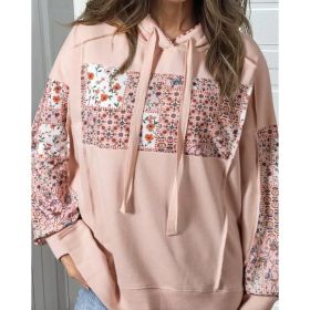 Pullover Hoodie With Drawstrings Top Casual Printed Loose Sweatshirt (Option: Pink-S)