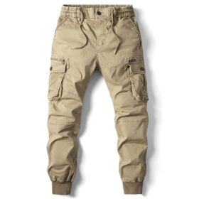 Solid Color Skinny Pants Multi-pocket Men's Working Pants (Option: Khaki-29)