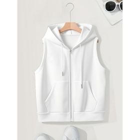 Women's Sleeveless Slim-fit Cardigan Zip Sweater (Option: White-S)