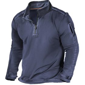 Men's Outdoor Zipper Pocket Long Sleeve Sweater (Option: Dark Blue-S)