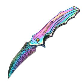 Curved Pattern Blade Knife, Ergonomic Grip, Ideal For Collection & Daily Carry (Color: Rainbow)