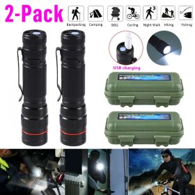 2/4 Set Portable COB LED USB Rechargeable Zoomable Flashlight Torch Lamp +Gift Box (Quantity: 2 sets)