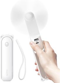 Handheld Fan with 4500 mAh Powerbank Max 37 Hours Runtime, Pocket Portable Battery Operated or USB Powered Folding Personal Fan, 3 Speeds (Color: White)